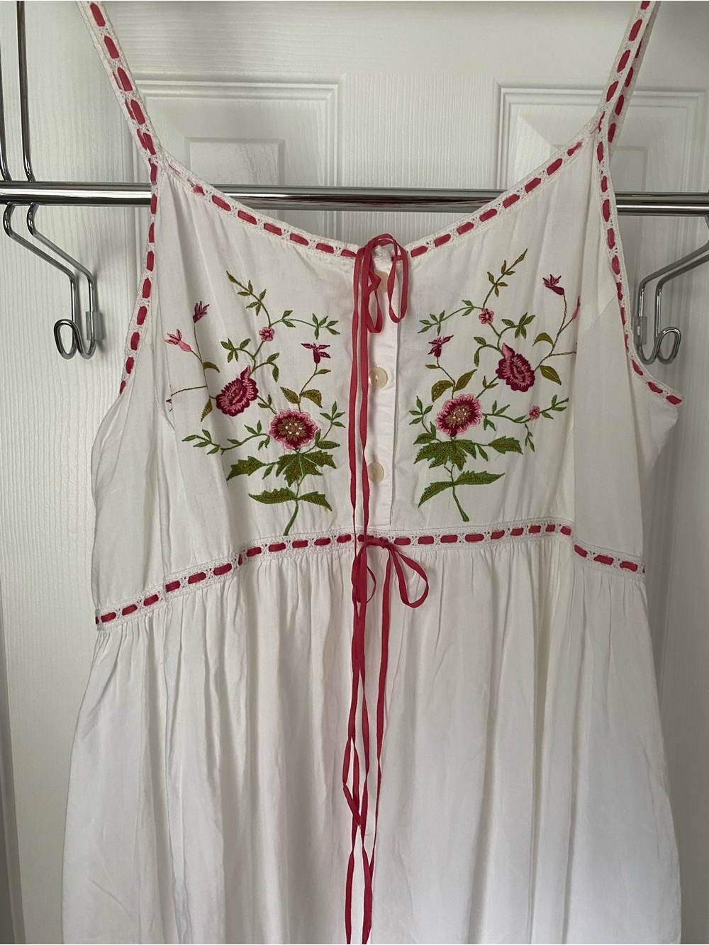 Cotton Embroidered Maxi Dress with Pink Trim - Picture 2 of 4